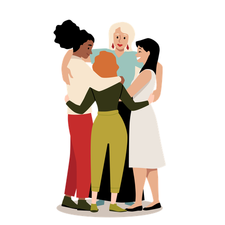 Abrazo grupal femenino  Ilustración