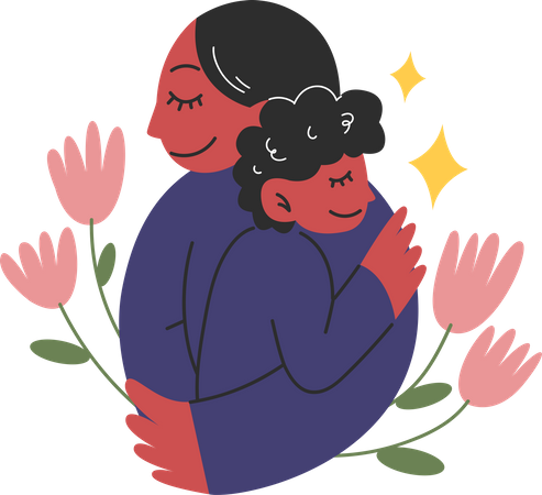 Abrazo madre e hijo  Ilustración