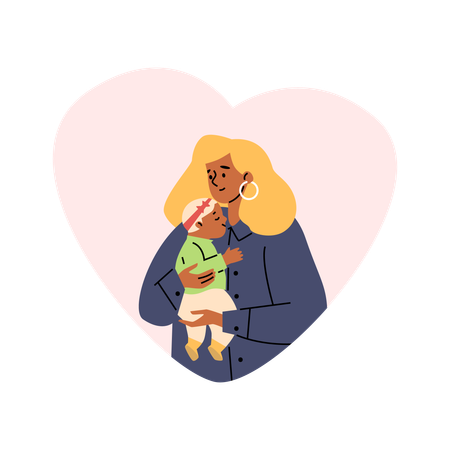 Abrazo sereno entre madre e hijo  Ilustración