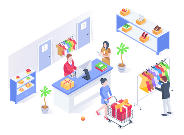 Abrechnungsschalter im Einkaufszentrum  Illustration