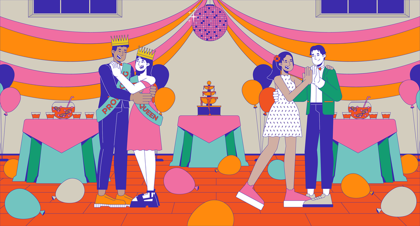 Abschlussball der High School, Tanzparty  Illustration