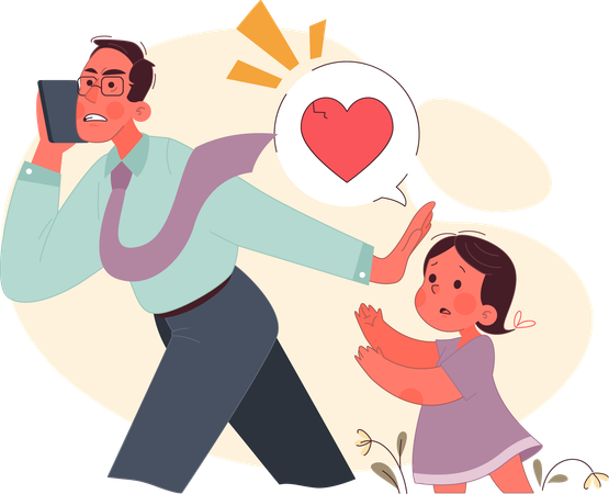 Absent dad showing  lack of responsiveness to child.  Illustration