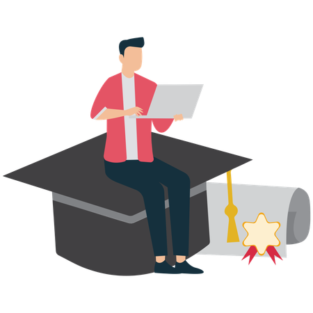Absolvent, der am Laptop arbeitet  Illustration