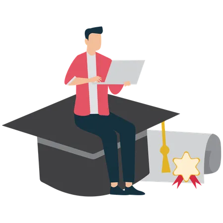 Absolvent, der am Laptop arbeitet  Illustration