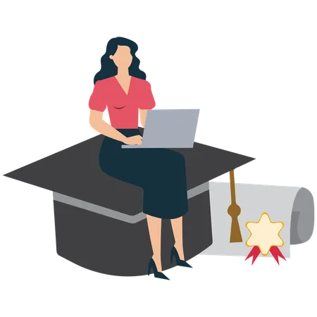 Absolventin arbeitet am Laptop  Illustration