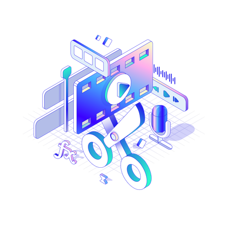 Abstract Scissors cut video film  Illustration