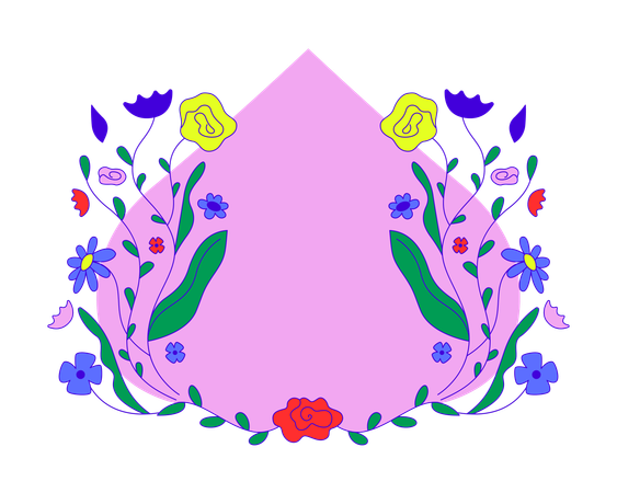 Abstrakte Form, rosa Hintergrund mit floraler Komposition  Illustration