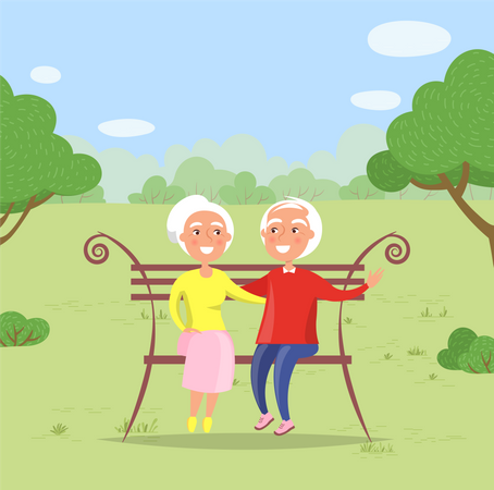 Abuela Abuelo en Banco  Ilustración