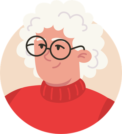 Abuela con gafas y suéter rojo  Ilustración