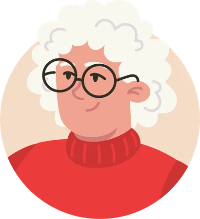 Abuela con gafas y suéter rojo  Ilustración