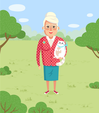 Abuela con gato  Ilustración