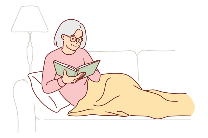 La abuela está leyendo un libro.  Ilustración