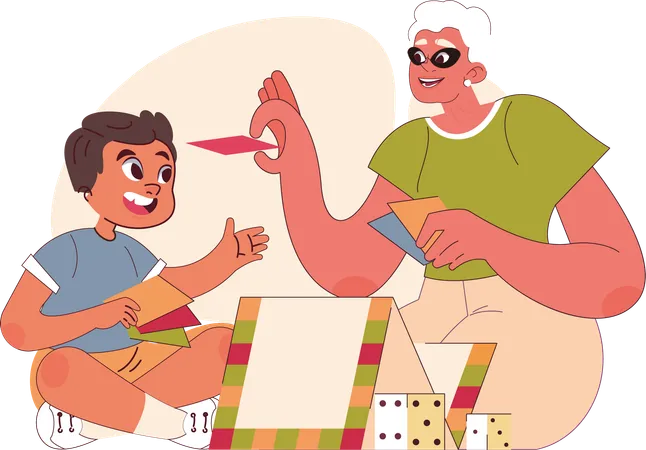 Abuela jugando con su nieto  Ilustración