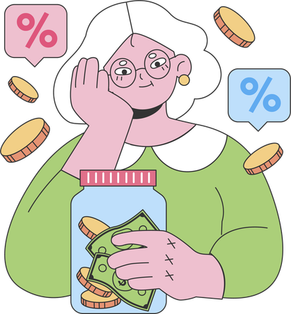 Abuela pensando en ahorros  Ilustración