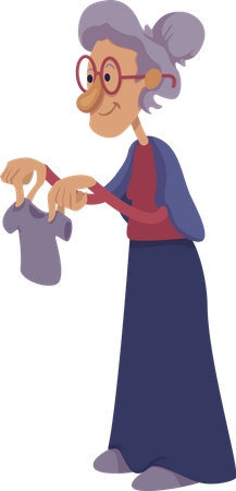 Abuela sosteniendo ropa infantil  Ilustración