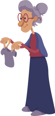 Abuela sosteniendo ropa infantil  Ilustración