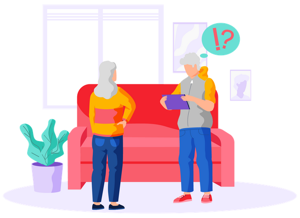 Abuela viendo vídeo en tableta  Ilustración