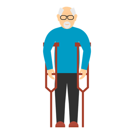 Abuelo caminando con muletas  Ilustración