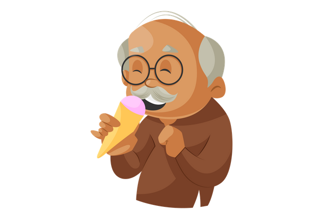 Abuelo comiendo helado de maíz  Ilustración