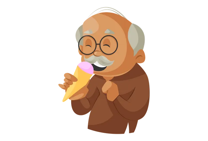 Abuelo comiendo helado de maíz  Ilustración