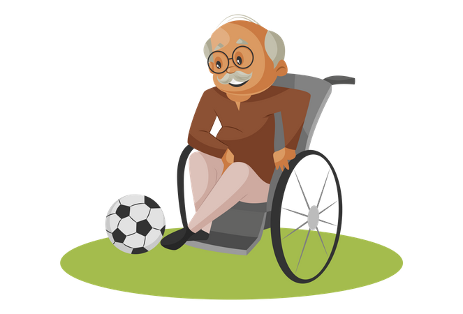 Abuelo discapacitado pateando fútbol  Ilustración