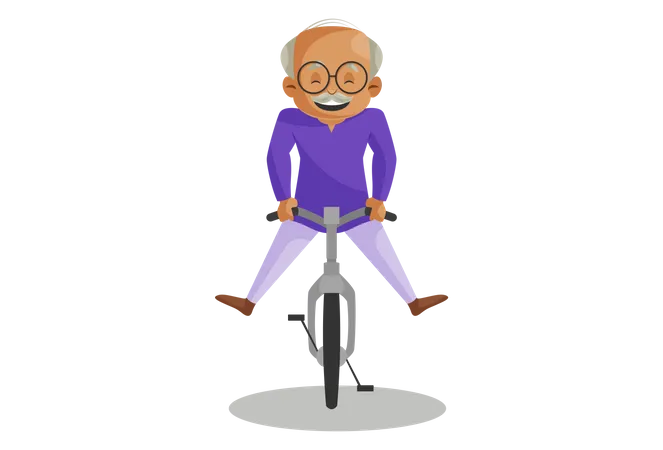 Abuelo montando en bicicleta  Ilustración