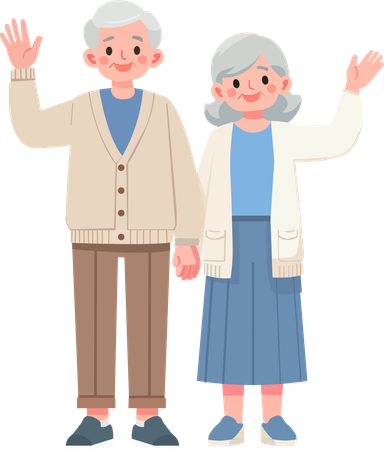 El abuelo y la abuela agitaron sus manos con alegría.  Ilustración