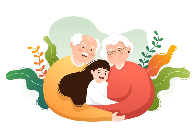 Abuelos con niños  Ilustración