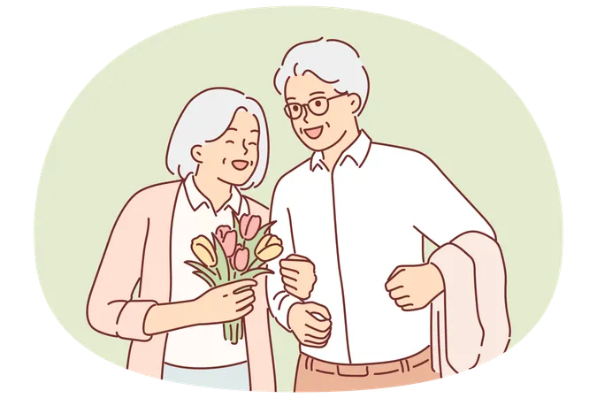 Abuelos enamorados durante una cita o ceremonia de matrimonio  Ilustración