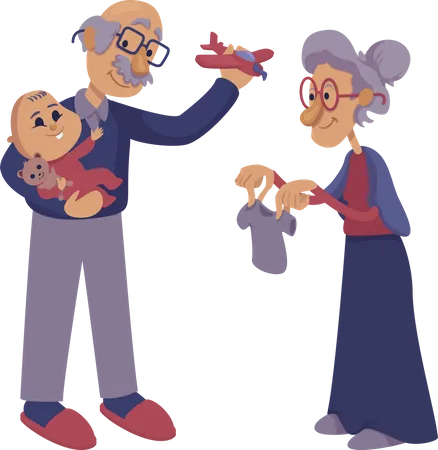 Abuelos jugando con un bebé  Ilustración