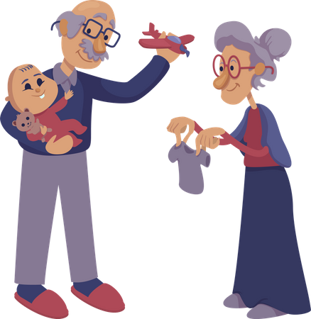 Abuelos jugando con un bebé  Ilustración