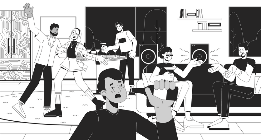 Abuso de alcohol en la fiesta en casa  Ilustración