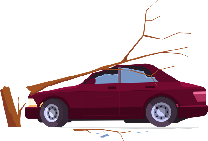 Accident de voiture avec un arbre  Illustration