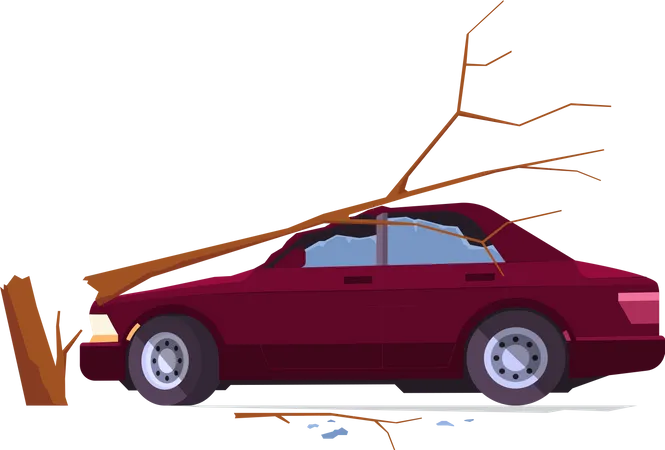 Accident de voiture avec un arbre  Illustration