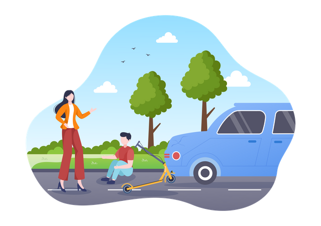 Accident de voiture avec scooter  Illustration