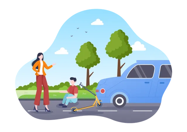 Accident de voiture avec scooter  Illustration