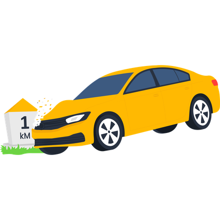 Un coche amarillo se estrella en el marcador de distancia  Illustration