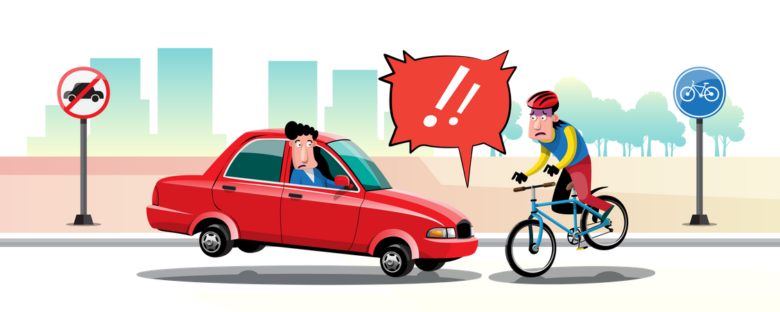 Accidente de coche y bicicleta  Ilustración