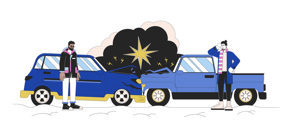 Accidente de varios vehículos durante una tormenta invernal  Ilustración