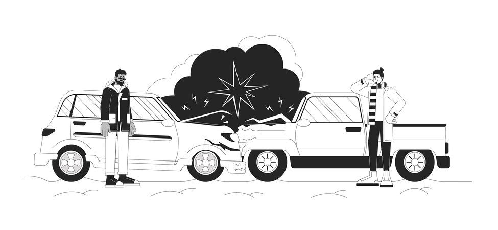 Accidente de varios vehículos durante una tormenta invernal  Ilustración