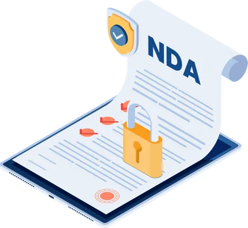 Document NDA Isometrique 3 D Plat Avec Bouclier Et Verrouillage Sur Tablette Numerique Concept De Contrat Daccord De Non Divulgation Illustration
