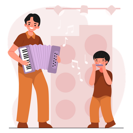 Accordion Player And Harmonica Player Illustration