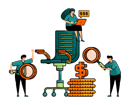 Illustration Of Hiring With The Pile Of Coins And Office Chair To Look For Office Job Vacancies In The Financial Services And Banking Sectors Illustration