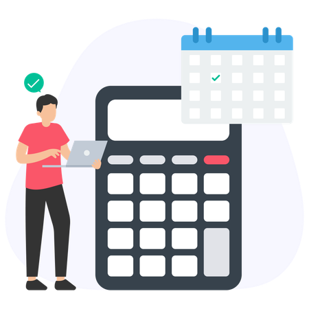 Accountant calculating taxes with laptop and calendar showing deadline  Illustration