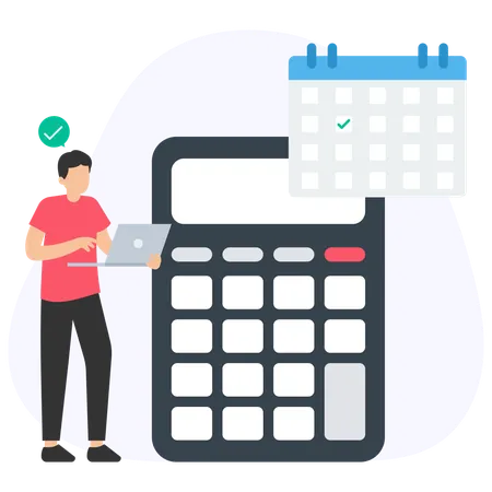 Accountant calculating taxes with laptop and calendar showing deadline  Illustration