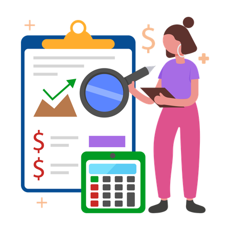 Businesswoman working on Financial Health  Illustration
