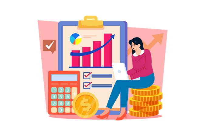 Accountant creating a financial plan for a small business  Illustration