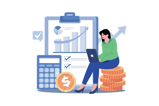 Accountant creating a financial plan for a small business  Illustration
