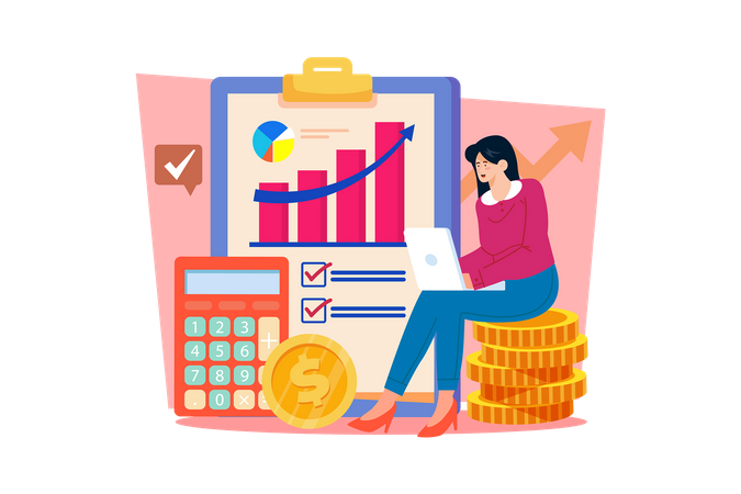 Accountant creating a financial plan for a small business  Illustration