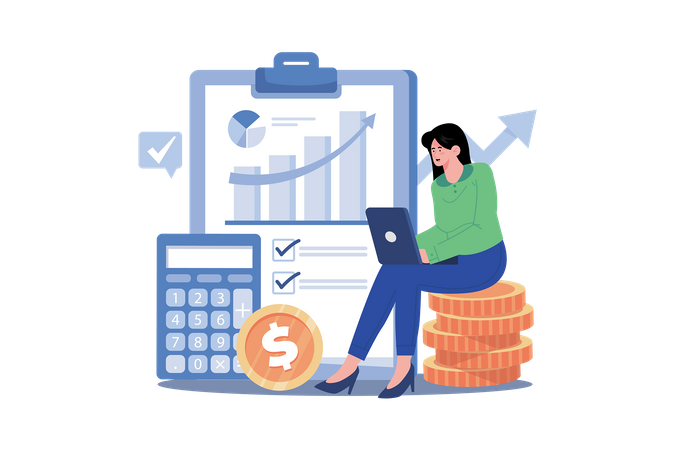 Accountant creating a financial plan for a small business  Illustration